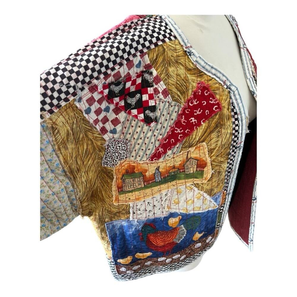 Vintage checkered oversized Cottagecore Farm themed patchwork quilt coat L/XL - Picture 8 of 10